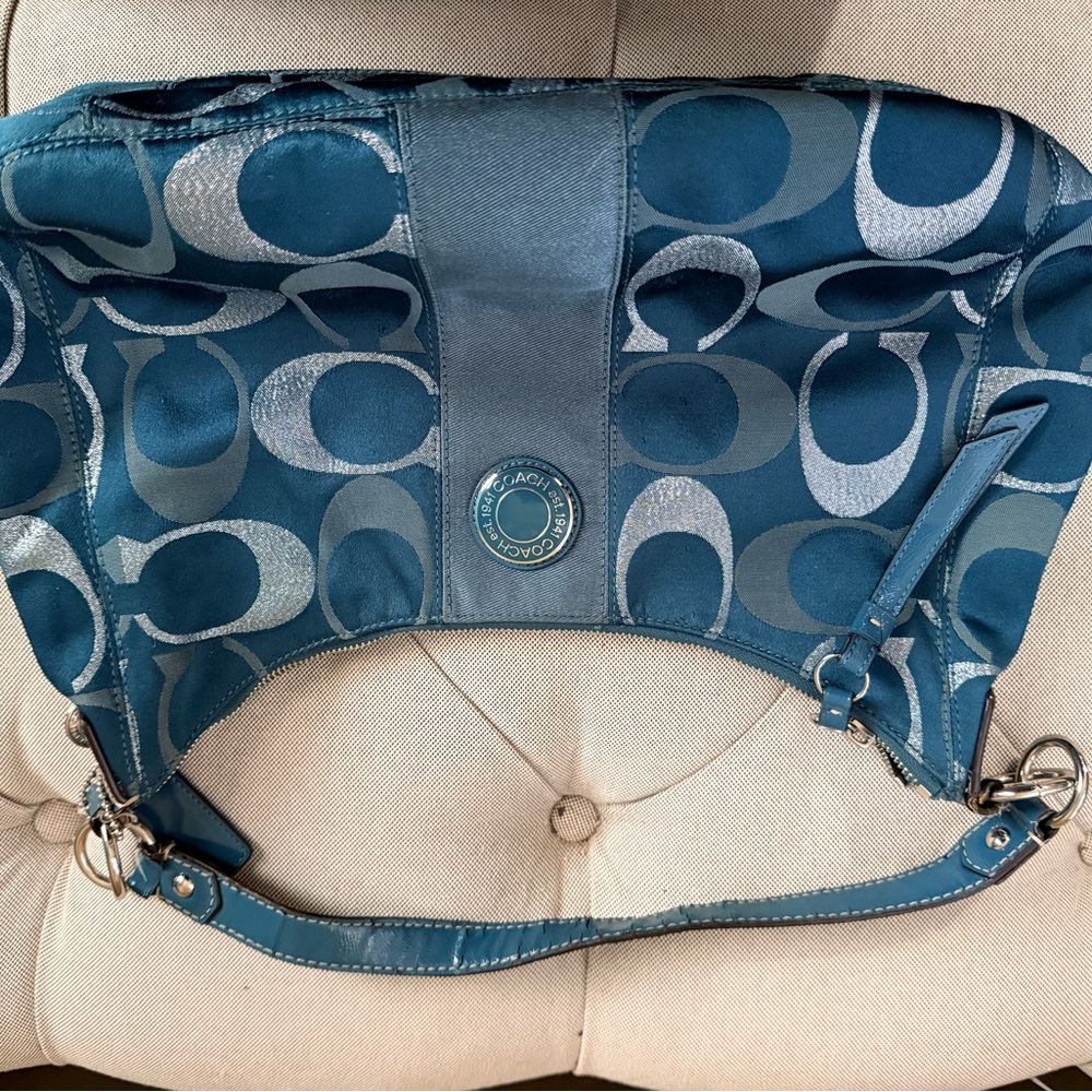 Coach Blue and Silver Shoulder Bag